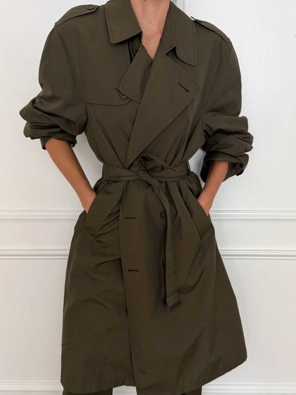 VINTAGE 1970s CHRISTIAN DIOR Trench Coat in Olive